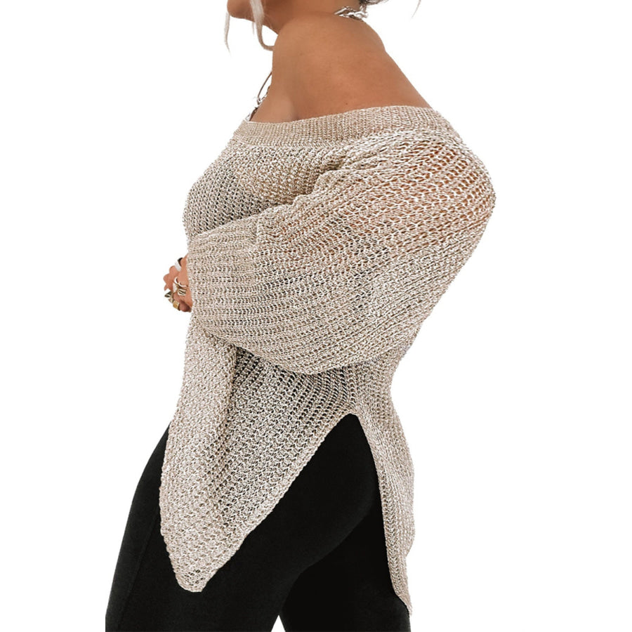 Side Slit Long Sleeve Knit Cover Up Apparel and Accessories