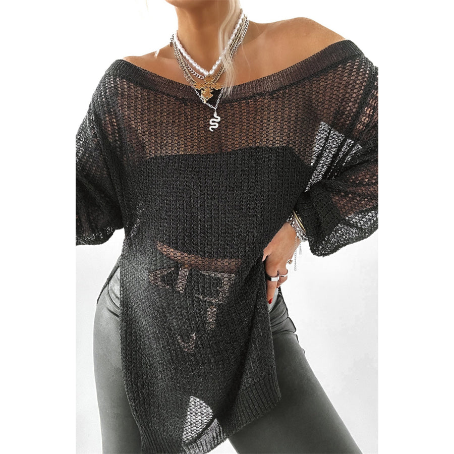 Side Slit Long Sleeve Knit Cover Up Apparel and Accessories