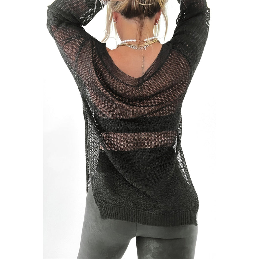 Side Slit Long Sleeve Knit Cover Up Apparel and Accessories