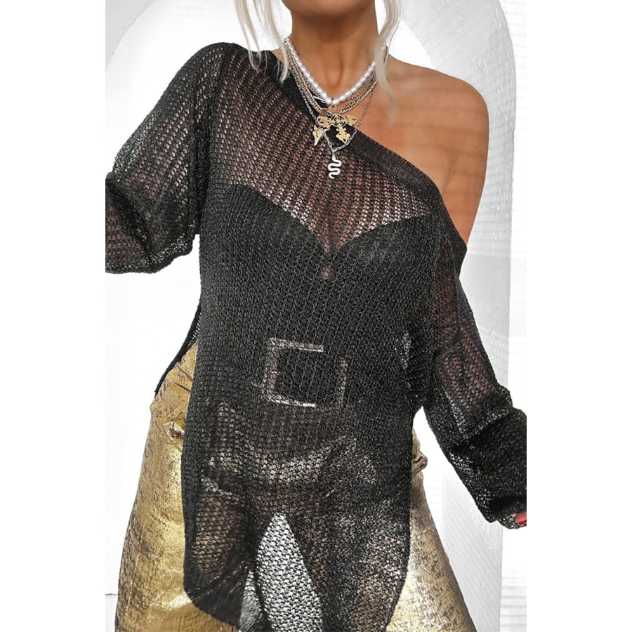 Side Slit Long Sleeve Knit Cover Up Black / S Apparel and Accessories