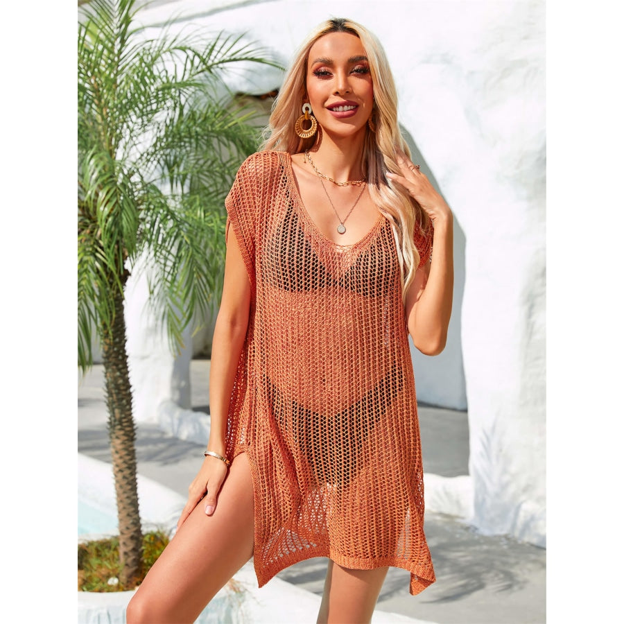 Side Slit Plunge Openwork Cover-Up