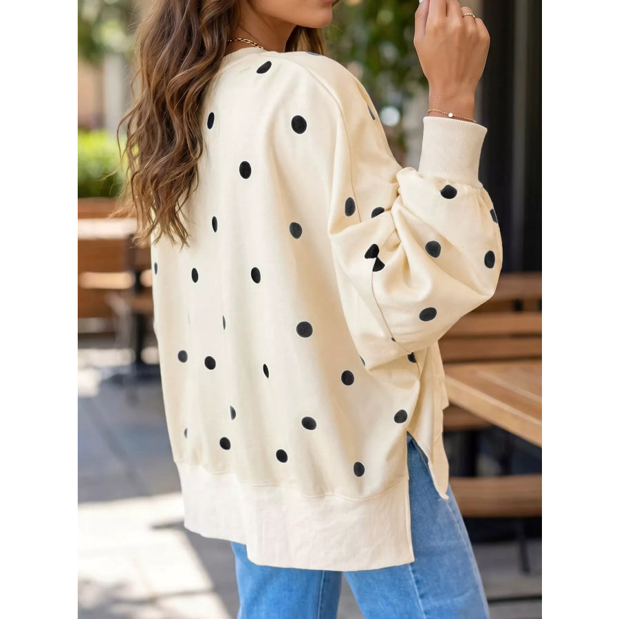 Side Slit Polka Dot Oversized Sweatshirt Apparel and Accessories