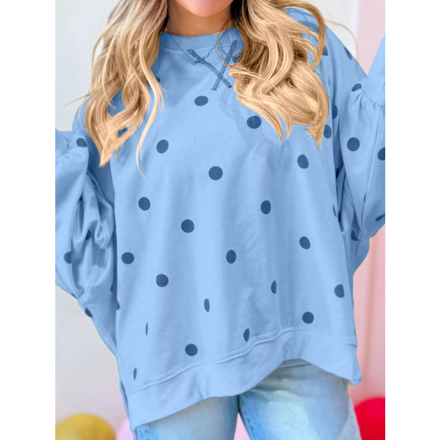 Side Slit Polka Dot Oversized Sweatshirt Apparel and Accessories