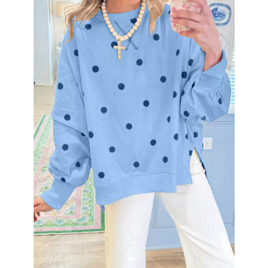 Side Slit Polka Dot Oversized Sweatshirt Apparel and Accessories