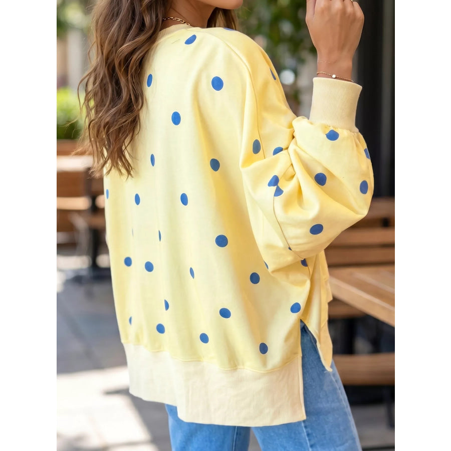 Side Slit Polka Dot Oversized Sweatshirt Yellow / S Apparel and Accessories
