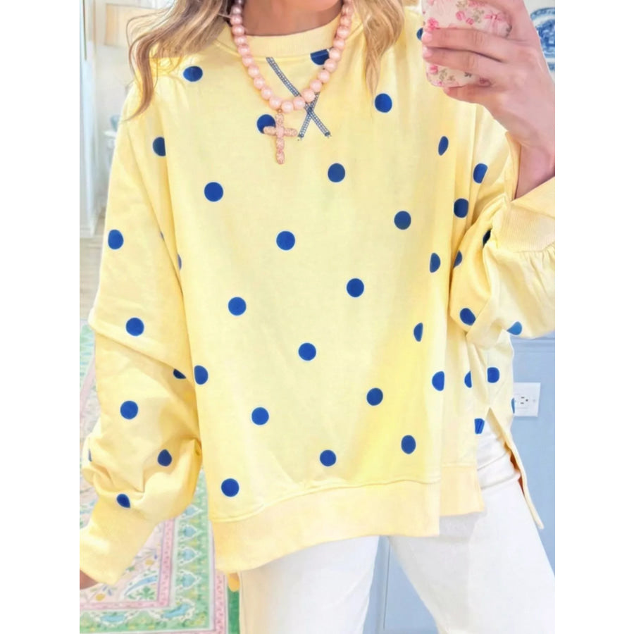 Side Slit Polka Dot Oversized Sweatshirt Apparel and Accessories