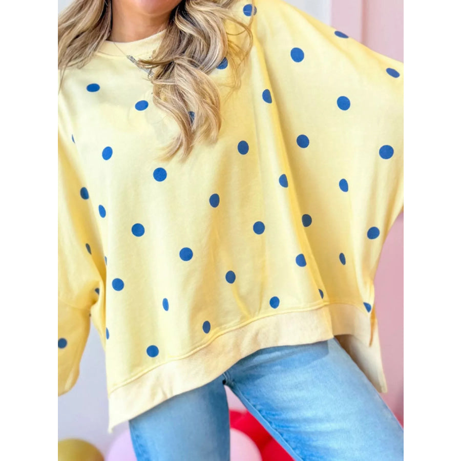 Side Slit Polka Dot Oversized Sweatshirt Apparel and Accessories