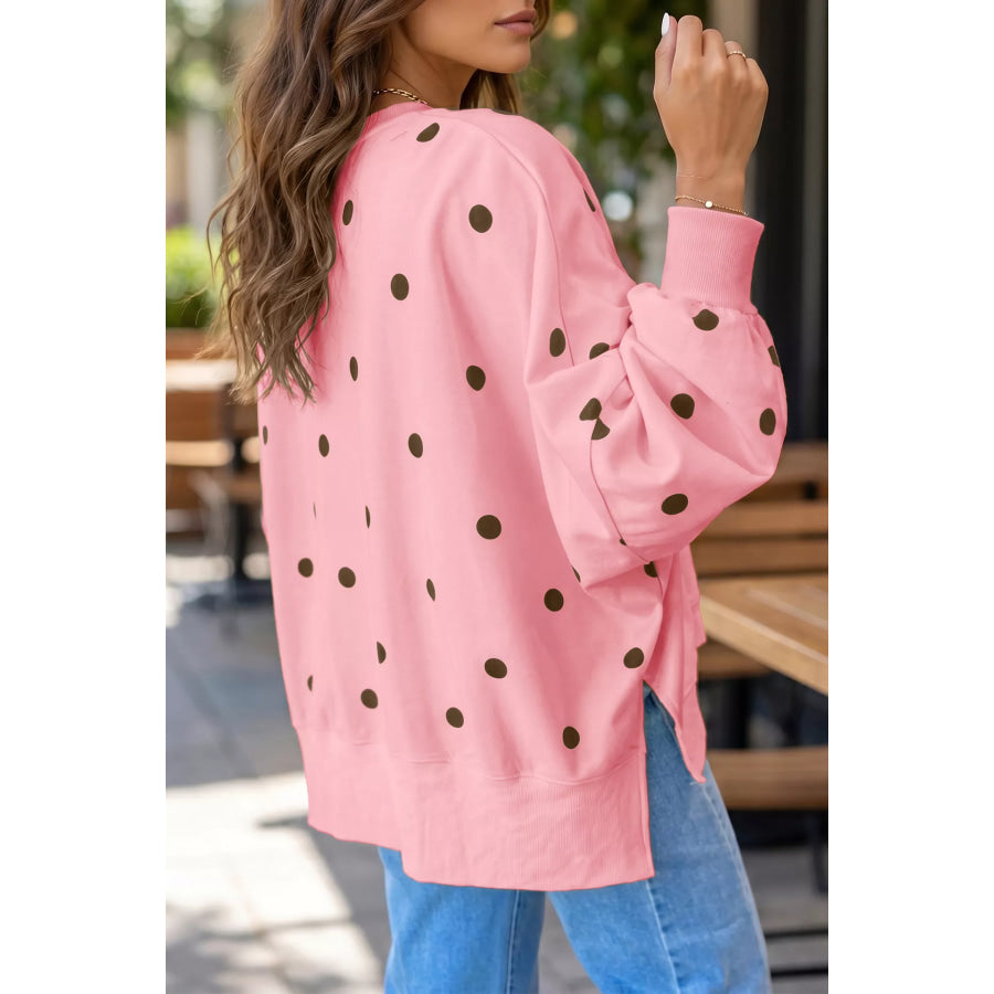 Side Slit Polka Dot Oversized Sweatshirt Apparel and Accessories