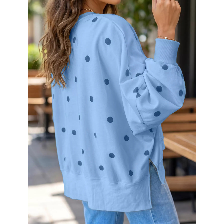 Side Slit Polka Dot Oversized Sweatshirt Apparel and Accessories