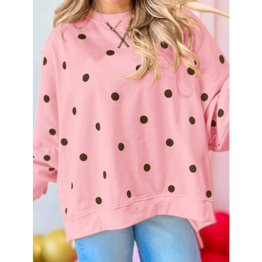 Side Slit Polka Dot Oversized Sweatshirt Apparel and Accessories