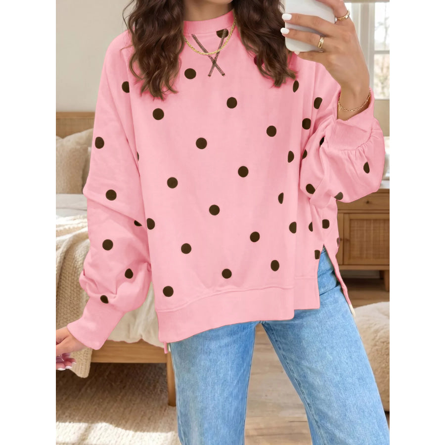 Side Slit Polka Dot Oversized Sweatshirt Blush Pink / S Apparel and Accessories
