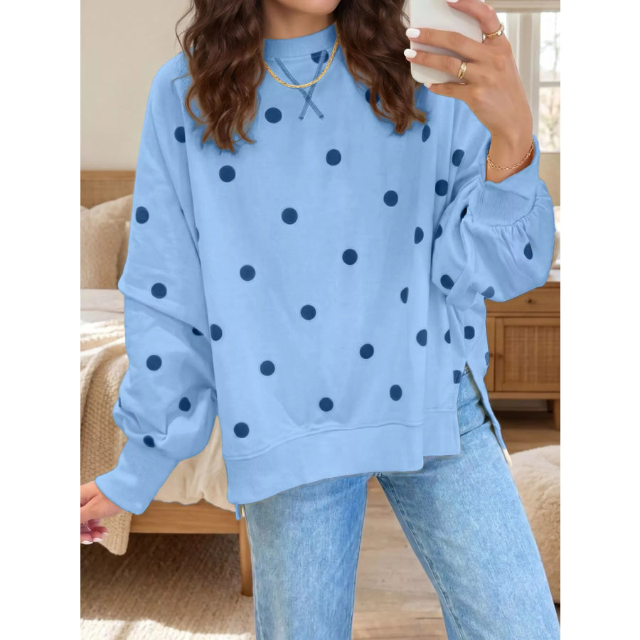 Side Slit Polka Dot Oversized Sweatshirt Light Blue / S Apparel and Accessories