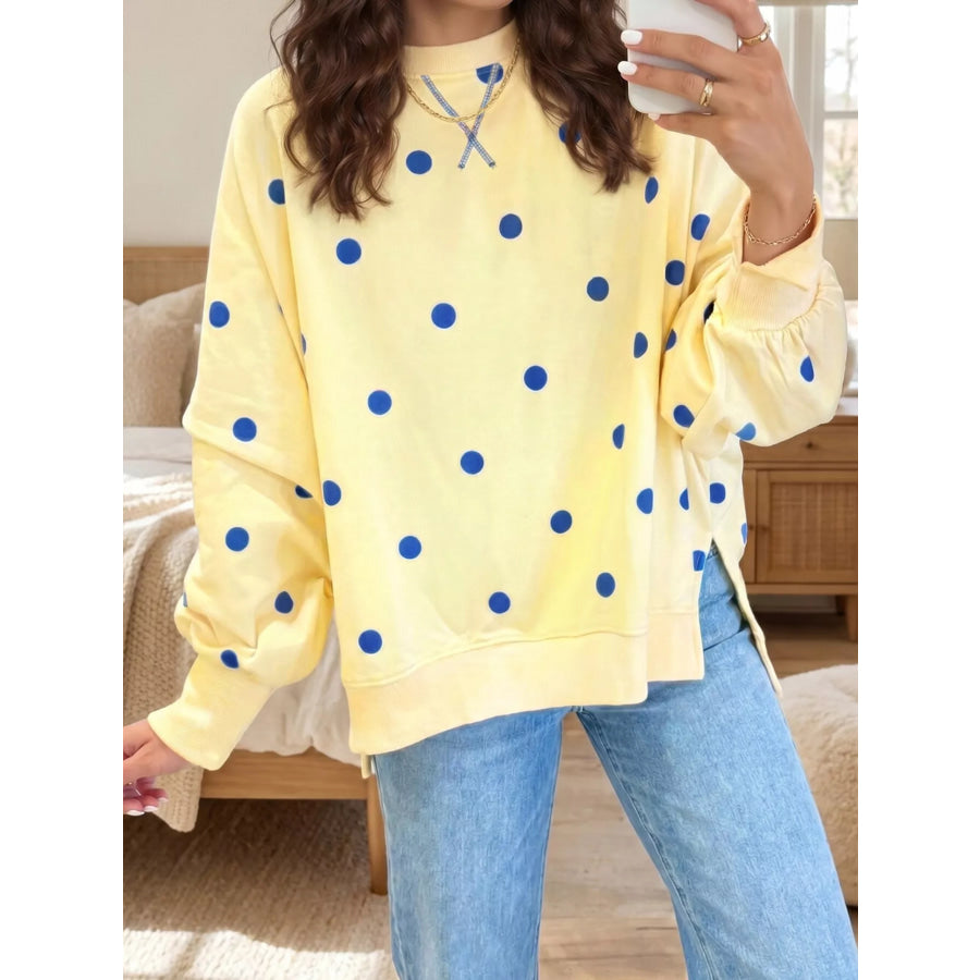 Side Slit Polka Dot Oversized Sweatshirt Yellow / S Apparel and Accessories