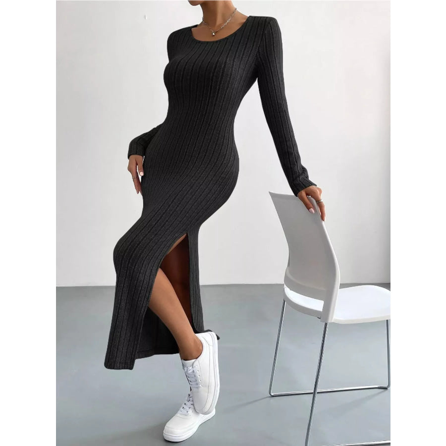 Side Slit Ribbed Knit Dress Apparel and Accessories