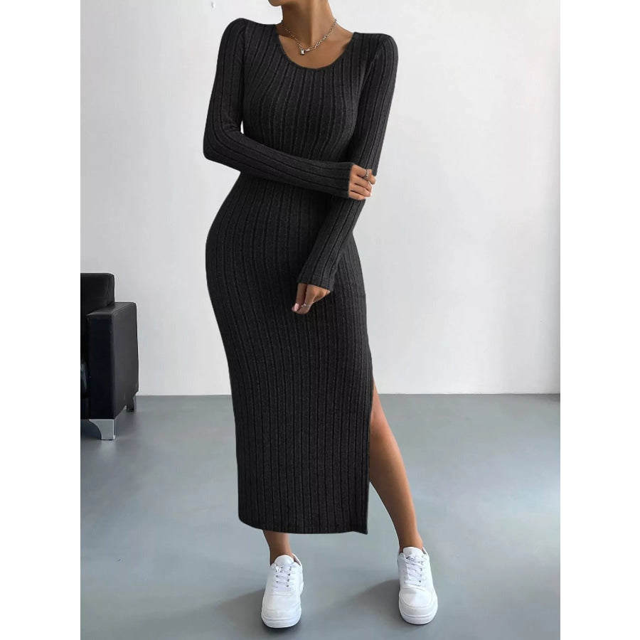 Side Slit Ribbed Knit Dress Apparel and Accessories