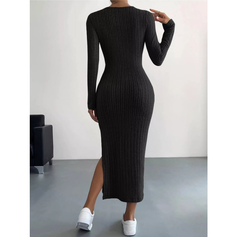 Side Slit Ribbed Knit Dress Apparel and Accessories