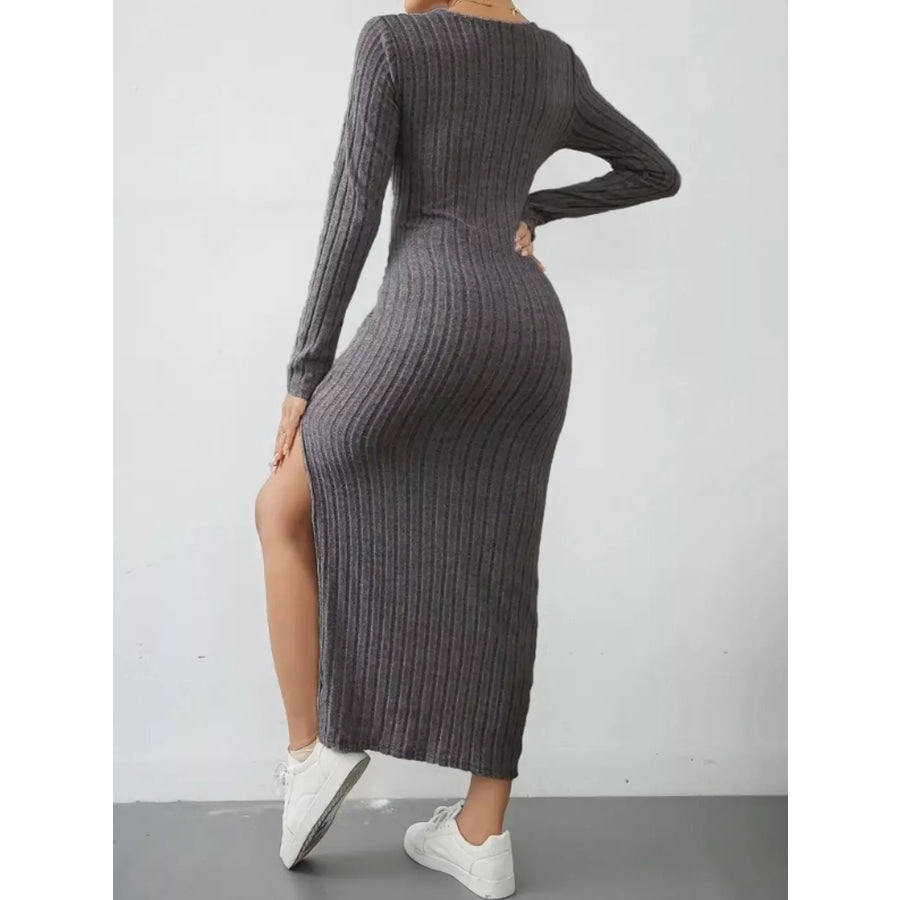 Side Slit Ribbed Knit Dress Apparel and Accessories