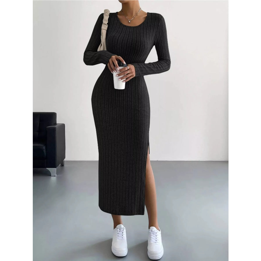 Side Slit Ribbed Knit Dress Apparel and Accessories