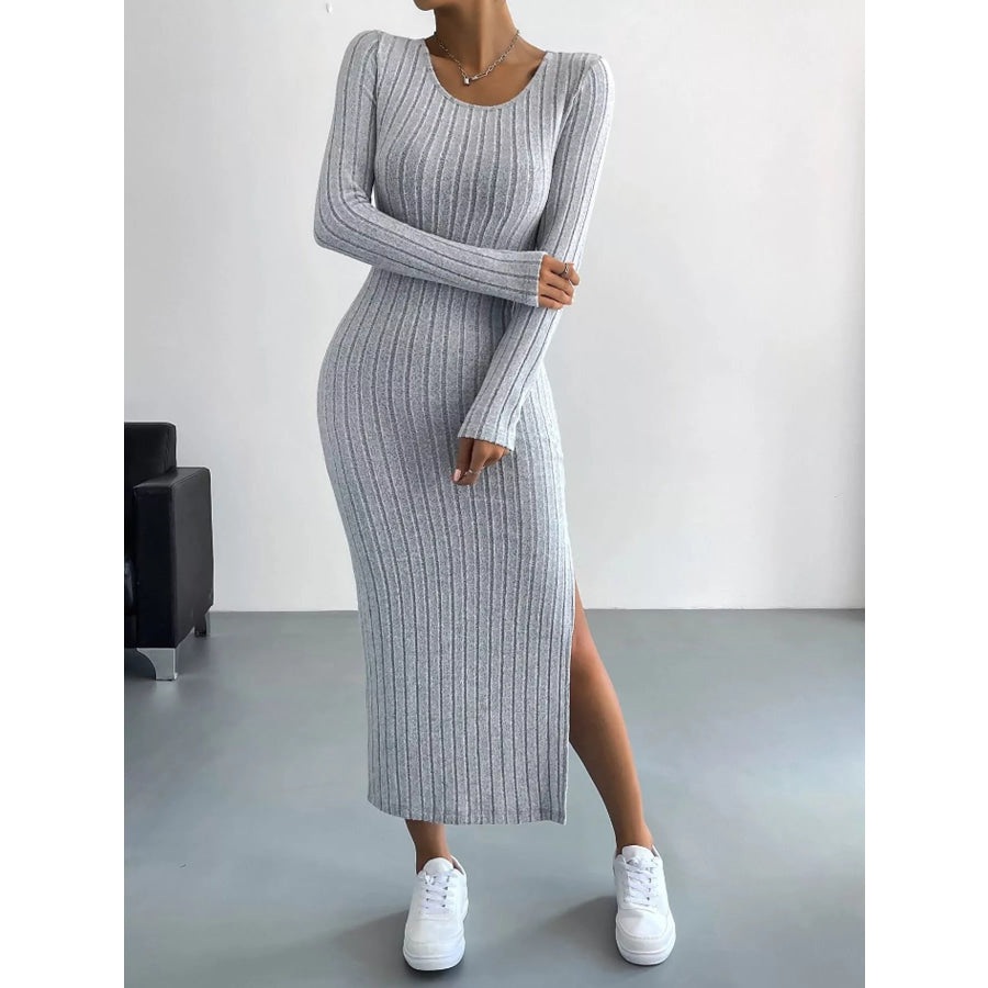 Side Slit Ribbed Knit Dress Apparel and Accessories