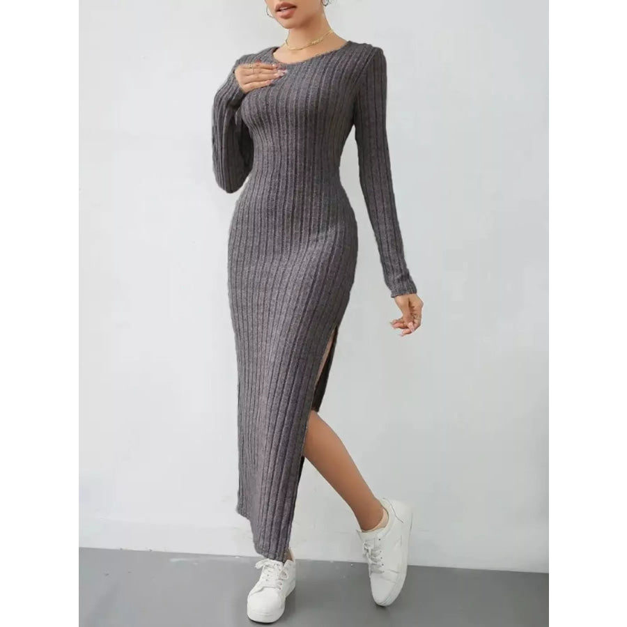 Side Slit Ribbed Knit Dress Apparel and Accessories