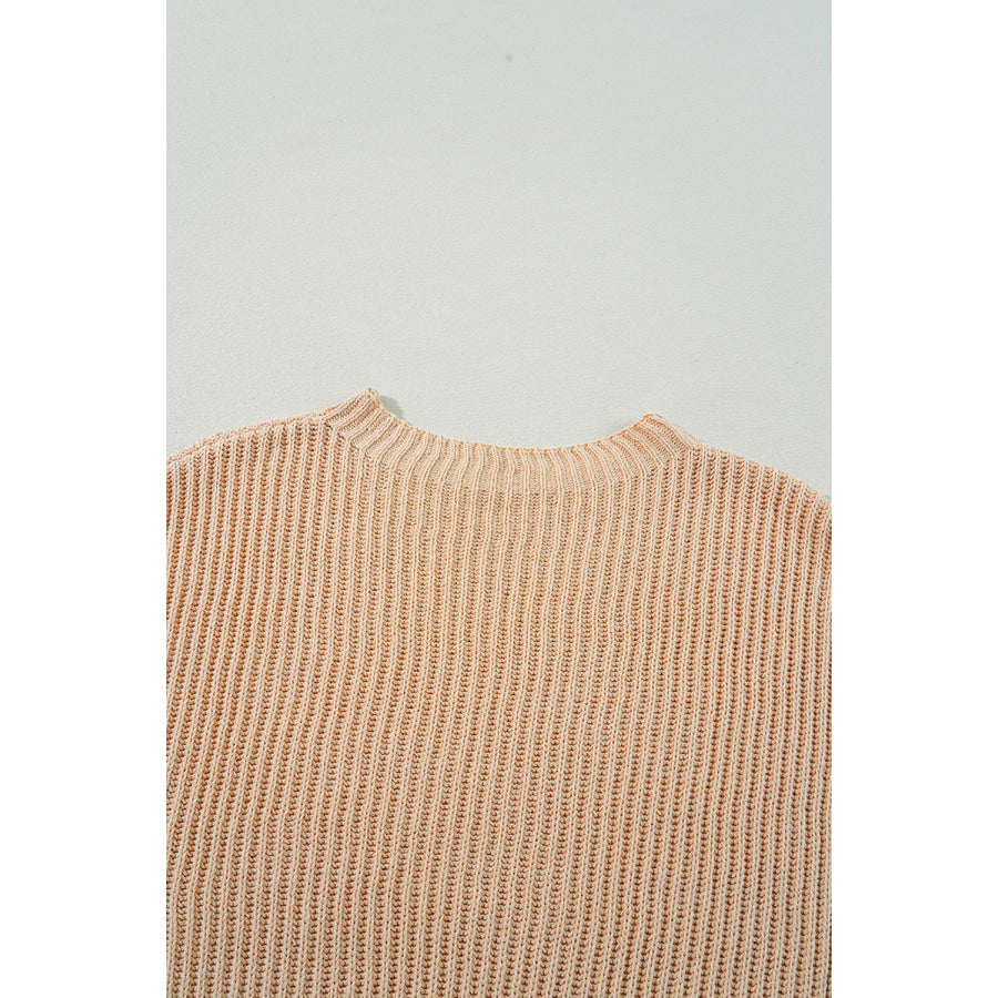 Side Slit Round Neck Long Sleeve Sweater Apparel and Accessories