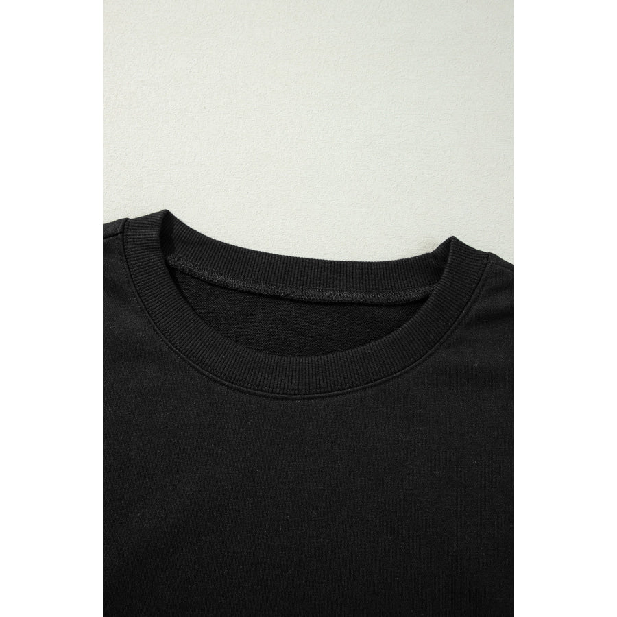 Side Slit Round Neck Long Sleeve Sweatshirt Apparel and Accessories