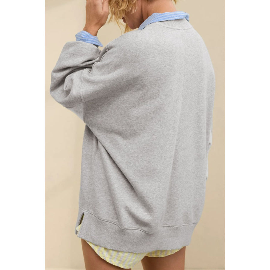 Side Slit Round Neck Long Sleeve Sweatshirt Apparel and Accessories