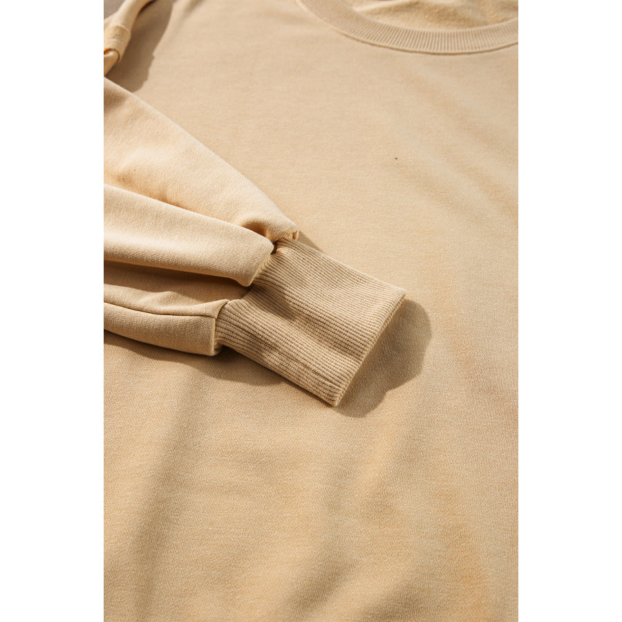 Side Slit Round Neck Long Sleeve Sweatshirt Apparel and Accessories