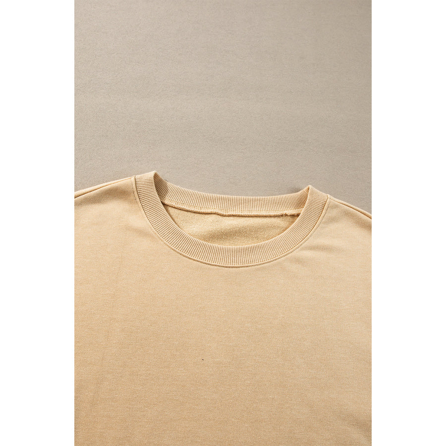 Side Slit Round Neck Long Sleeve Sweatshirt Apparel and Accessories