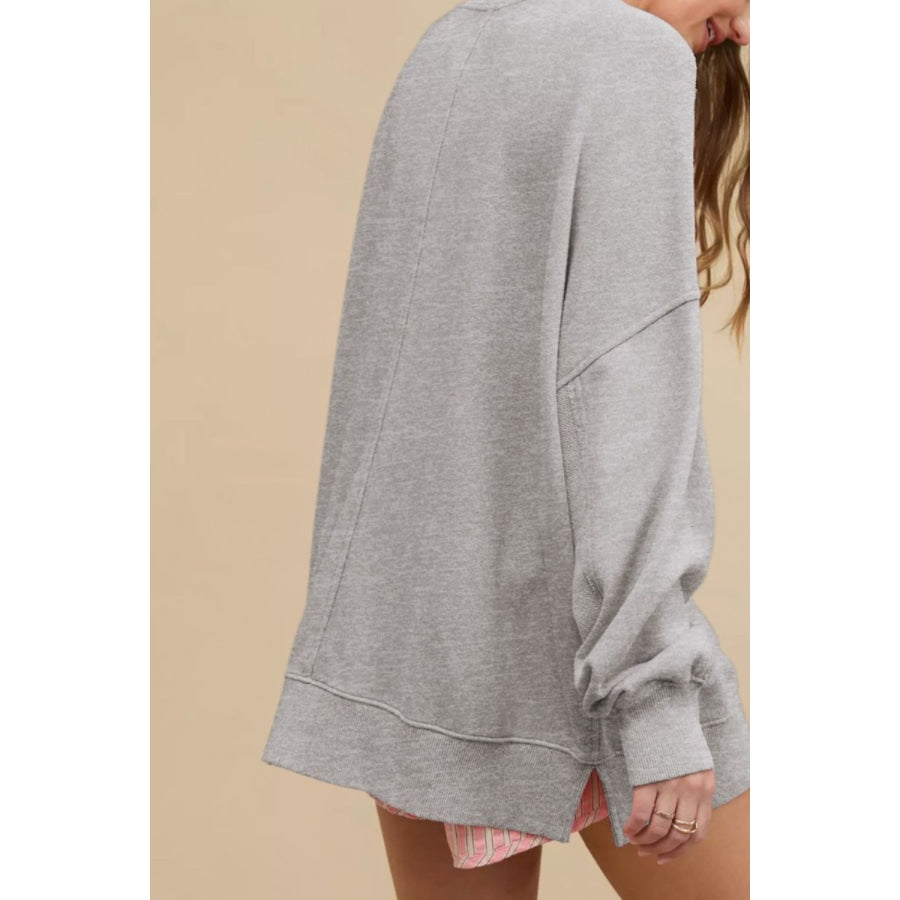 Side Slit Round Neck Long Sleeve Sweatshirt Apparel and Accessories