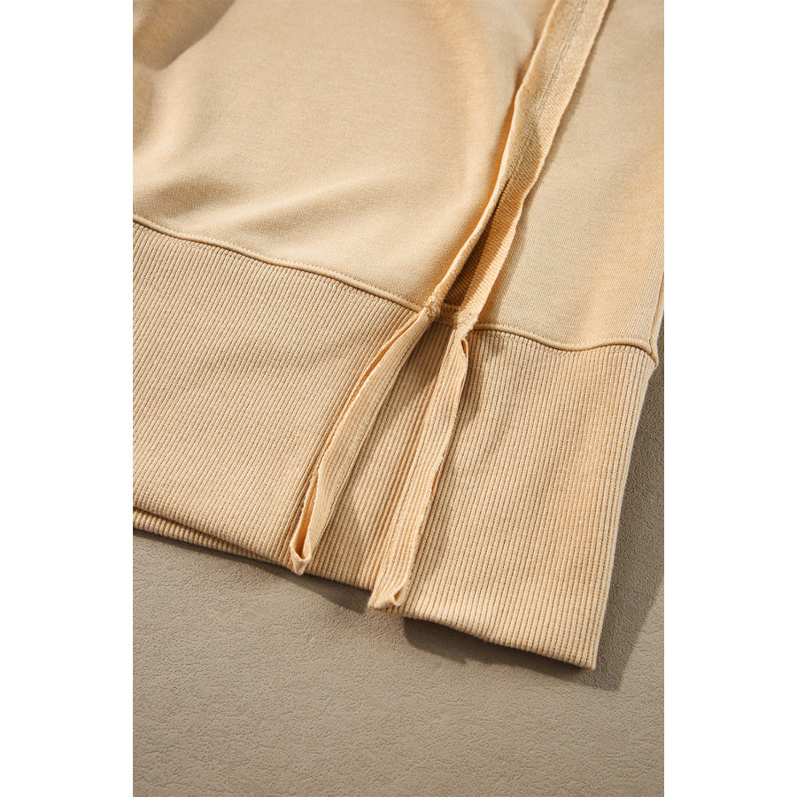 Side Slit Round Neck Long Sleeve Sweatshirt Apparel and Accessories