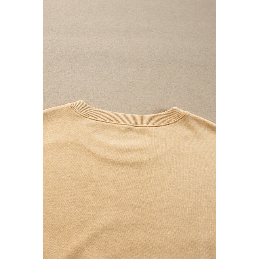 Side Slit Round Neck Long Sleeve Sweatshirt Apparel and Accessories