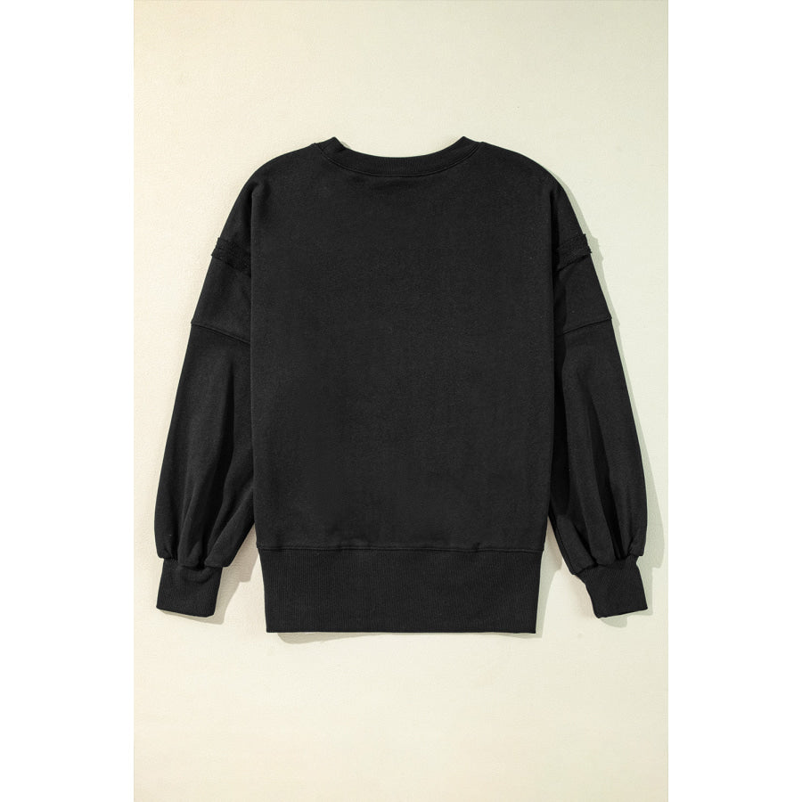 Side Slit Round Neck Long Sleeve Sweatshirt Apparel and Accessories