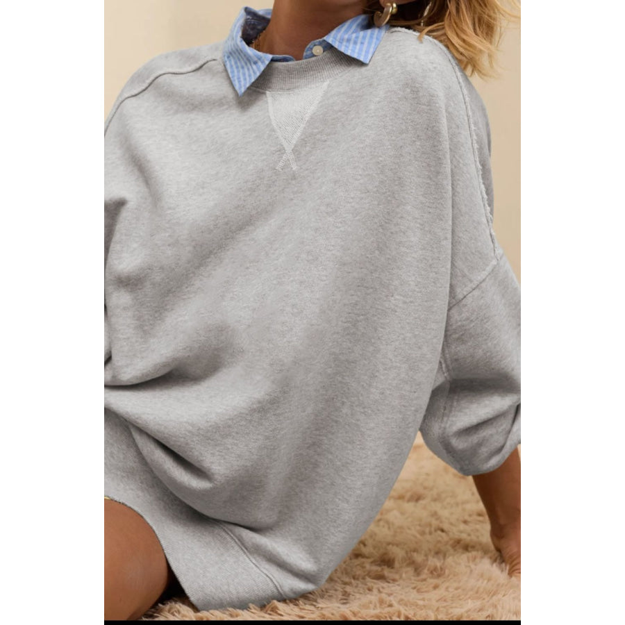 Side Slit Round Neck Long Sleeve Sweatshirt Apparel and Accessories