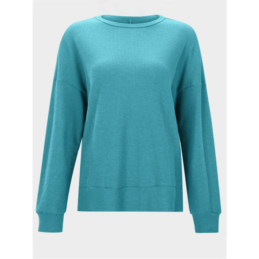 Side Slit Round Neck Long Sleeve T-Shirt Apparel and Accessories