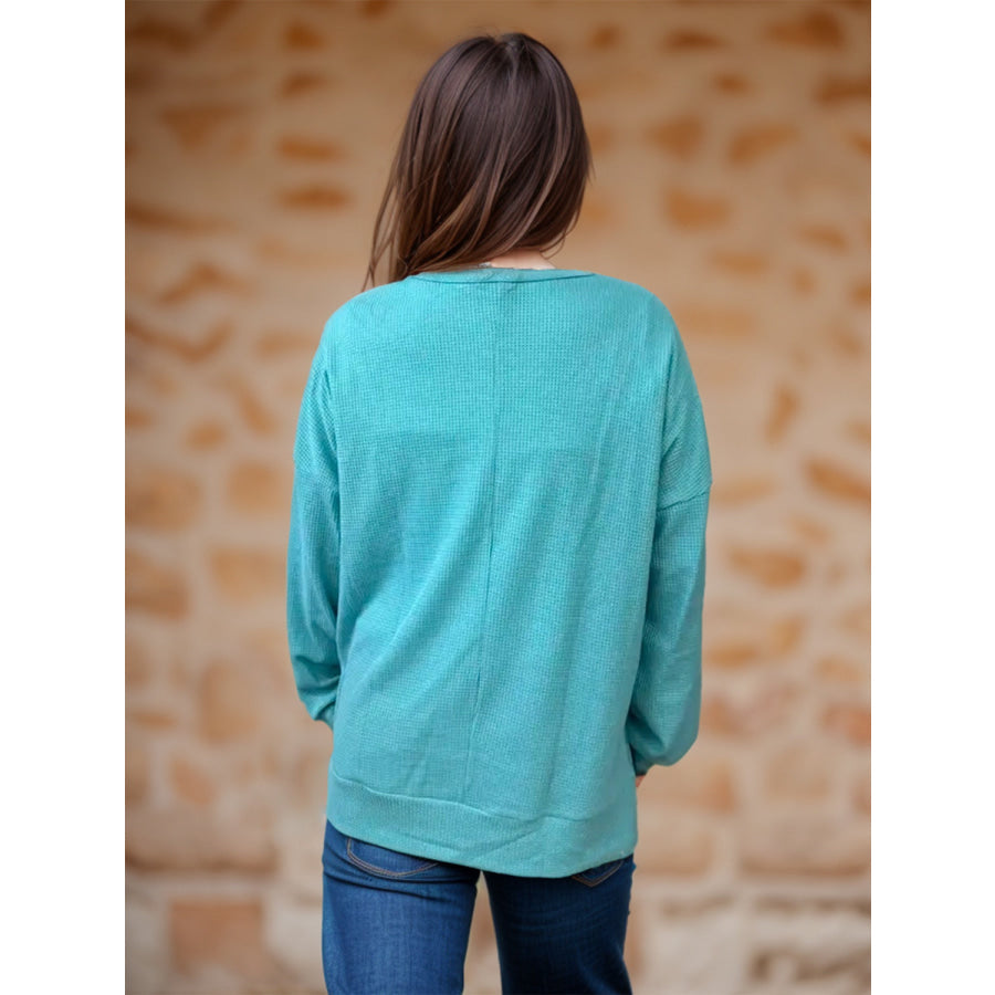 Side Slit Round Neck Long Sleeve T-Shirt Apparel and Accessories