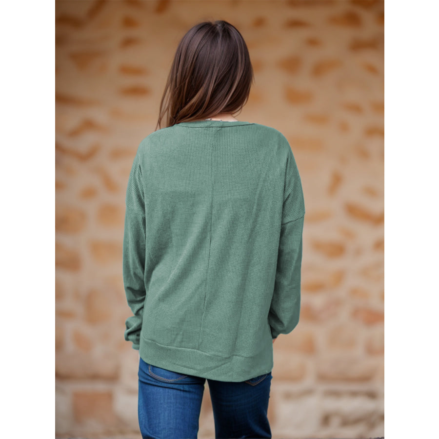 Side Slit Round Neck Long Sleeve T-Shirt Apparel and Accessories