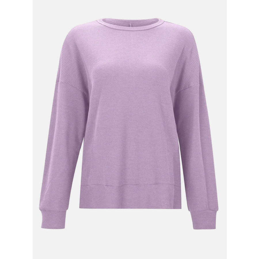 Side Slit Round Neck Long Sleeve T-Shirt Apparel and Accessories