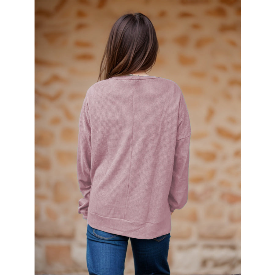 Side Slit Round Neck Long Sleeve T-Shirt Apparel and Accessories