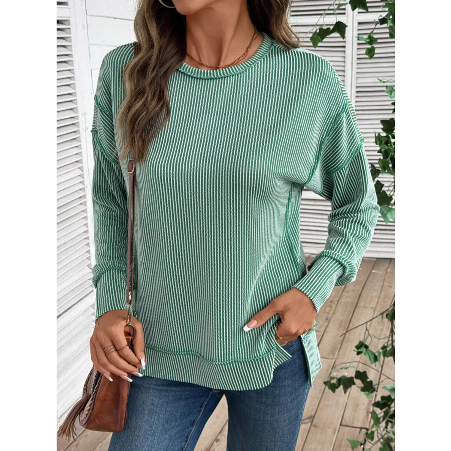 Side Slit Round Neck Sweatshirt Apparel and Accessories