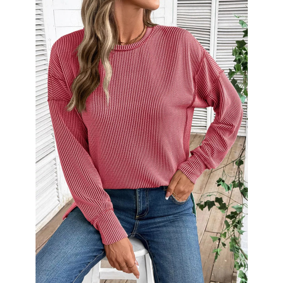 Side Slit Round Neck Sweatshirt Apparel and Accessories