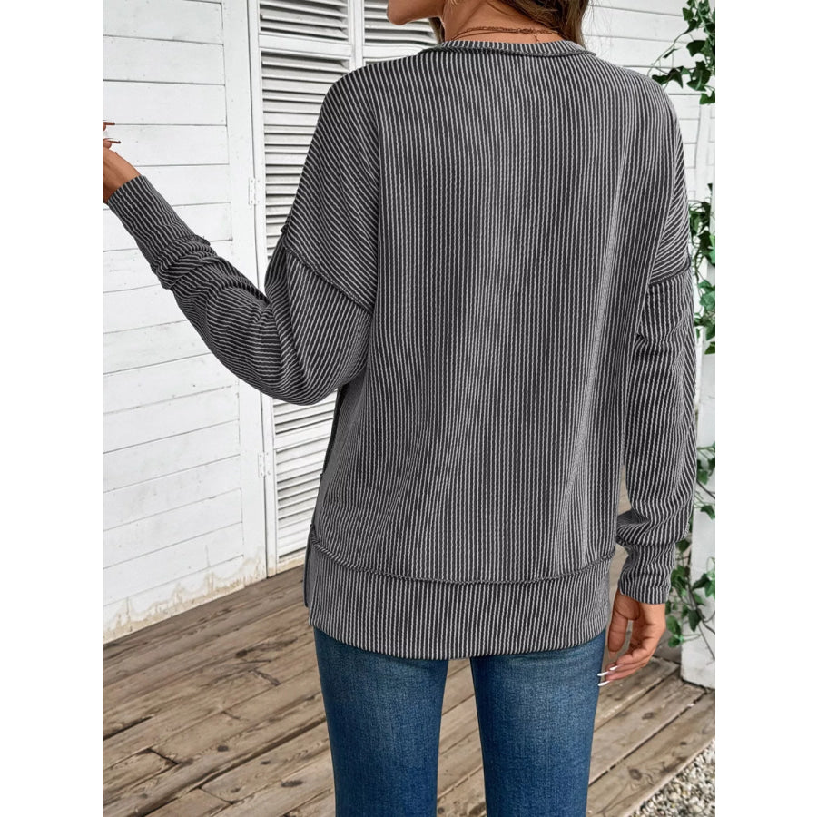 Side Slit Round Neck Sweatshirt Apparel and Accessories