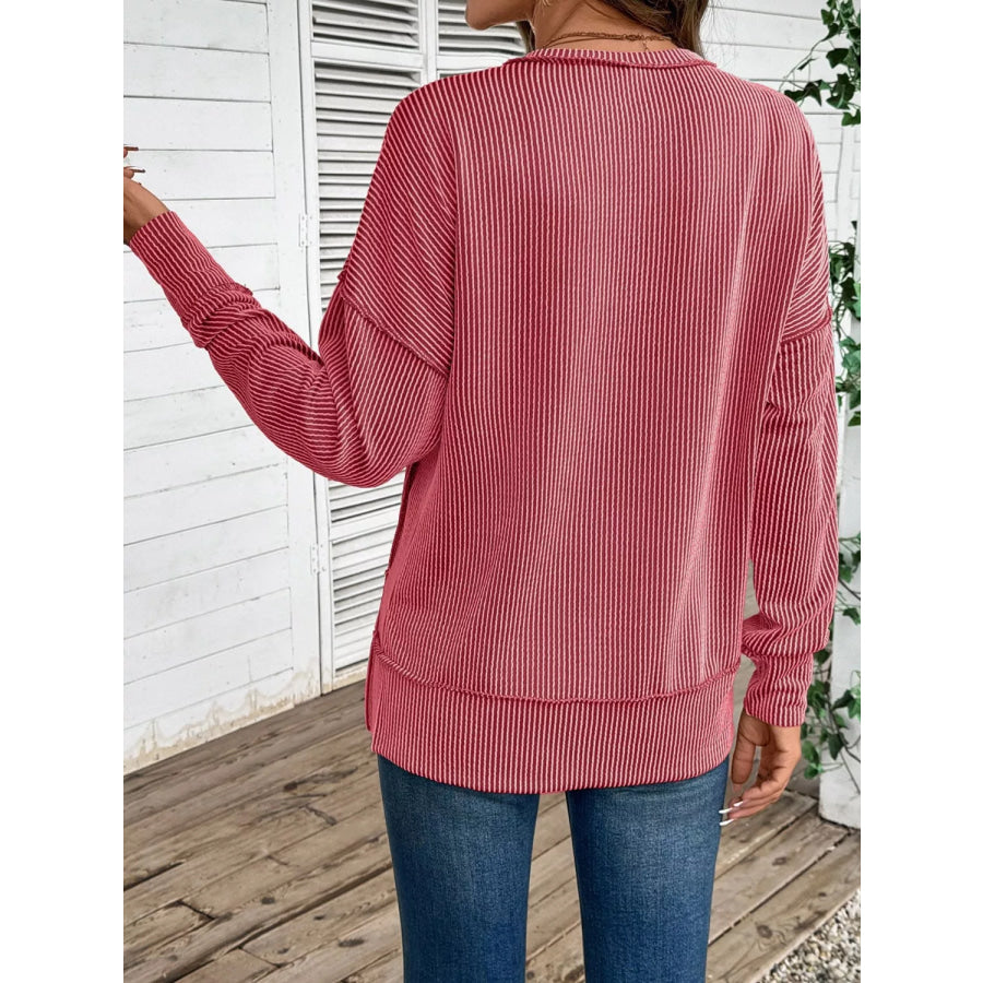 Side Slit Round Neck Sweatshirt Apparel and Accessories