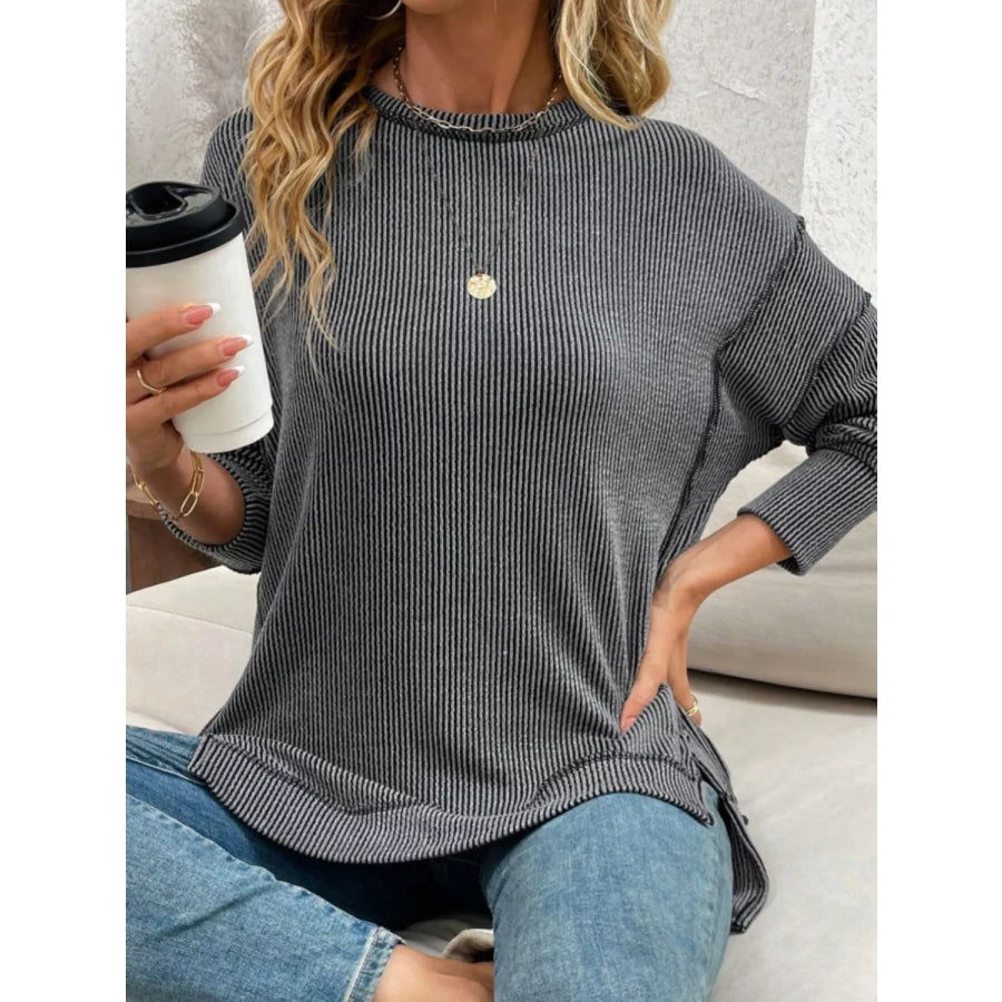 Side Slit Round Neck Sweatshirt Apparel and Accessories