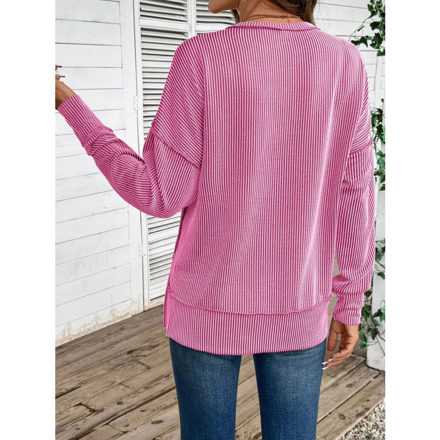 Side Slit Round Neck Sweatshirt Apparel and Accessories