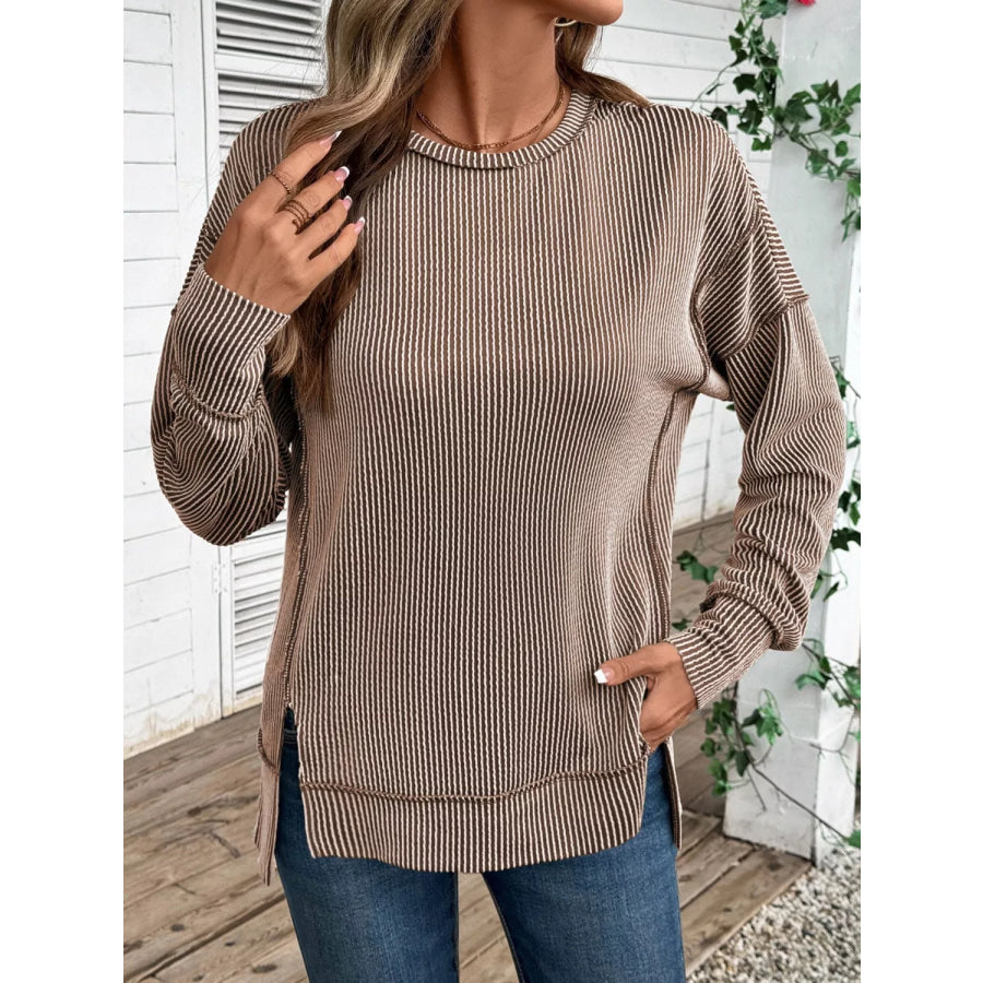 Side Slit Round Neck Sweatshirt Apparel and Accessories