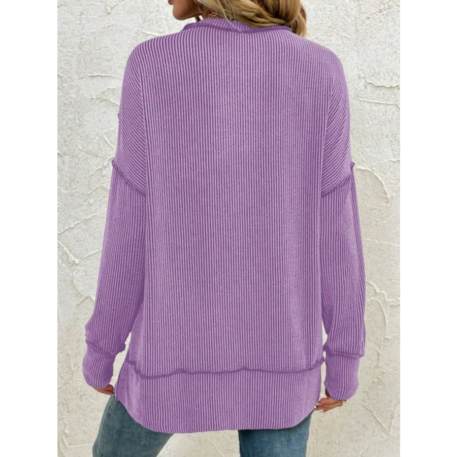 Side Slit Round Neck Sweatshirt Apparel and Accessories