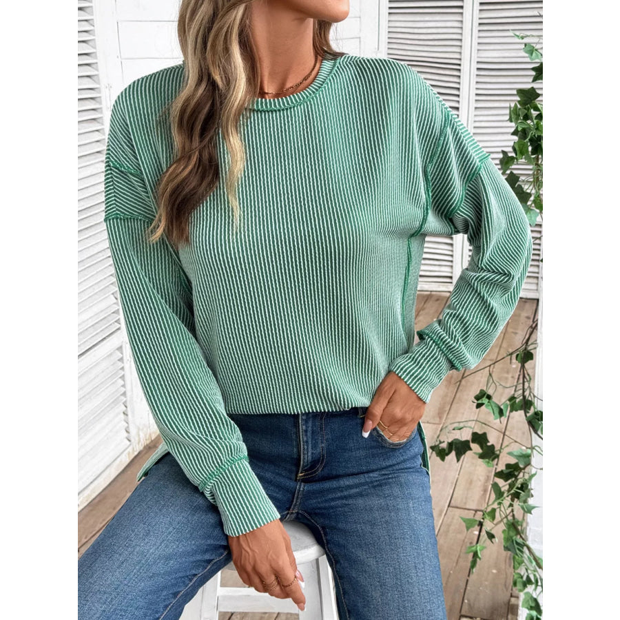 Side Slit Round Neck Sweatshirt Apparel and Accessories