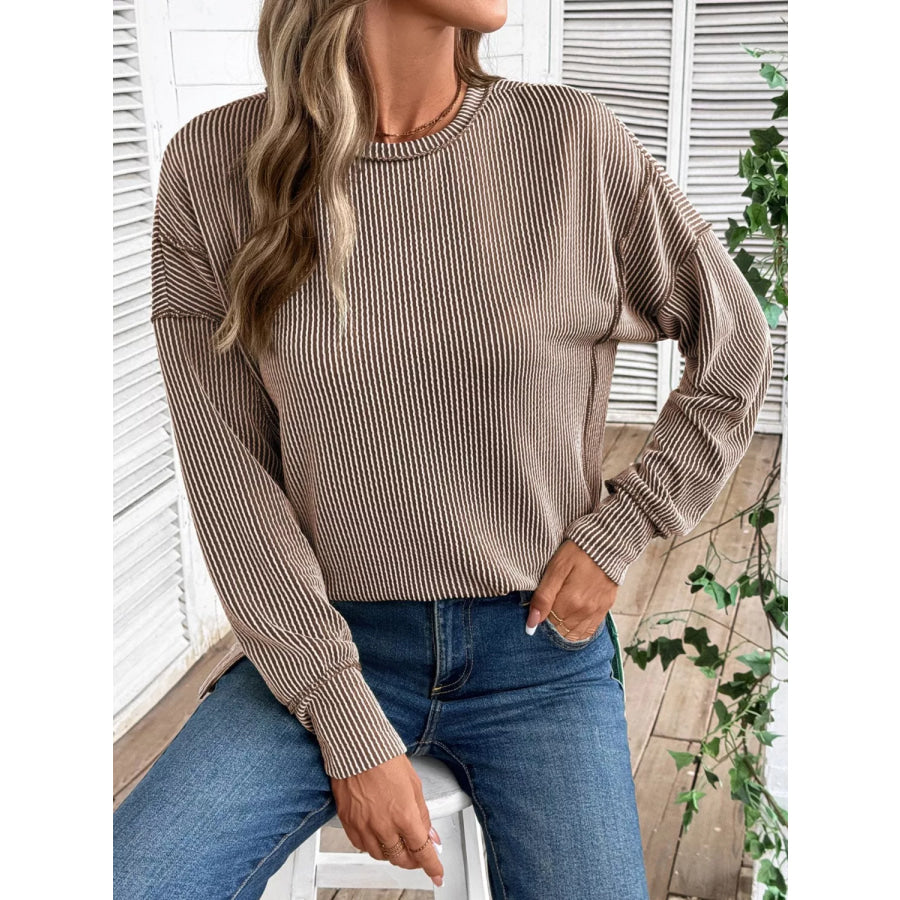 Side Slit Round Neck Sweatshirt Apparel and Accessories