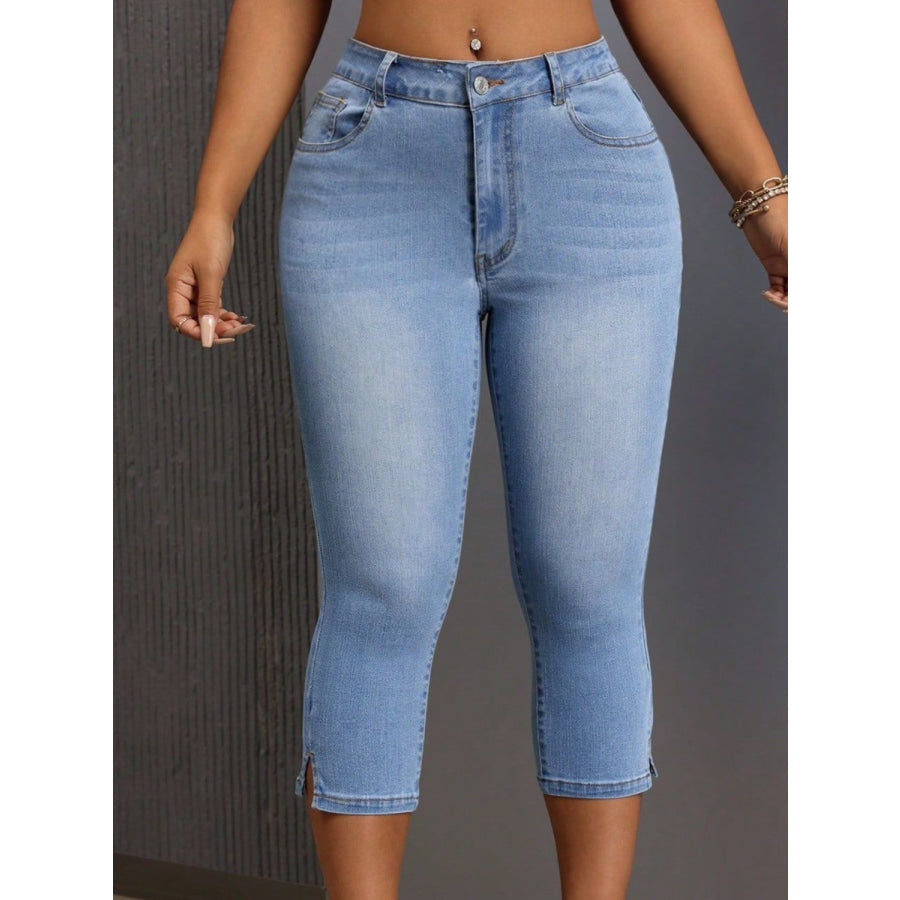 Side Slit Skinny Jeans with Pockets Apparel and Accessories